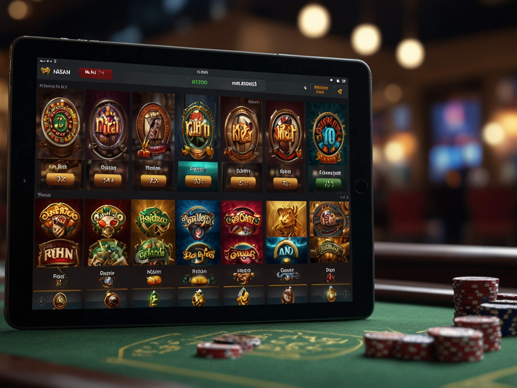 Selection of casino games on screen